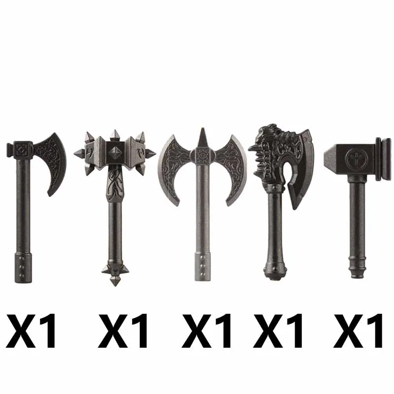 Mittelalterliche Figur Waffen Zubehör Kits Bausteine König Schwert König der Löwen Schild Dreizack Schlacht Zweischneidiges Axt Ziegelspielzeug