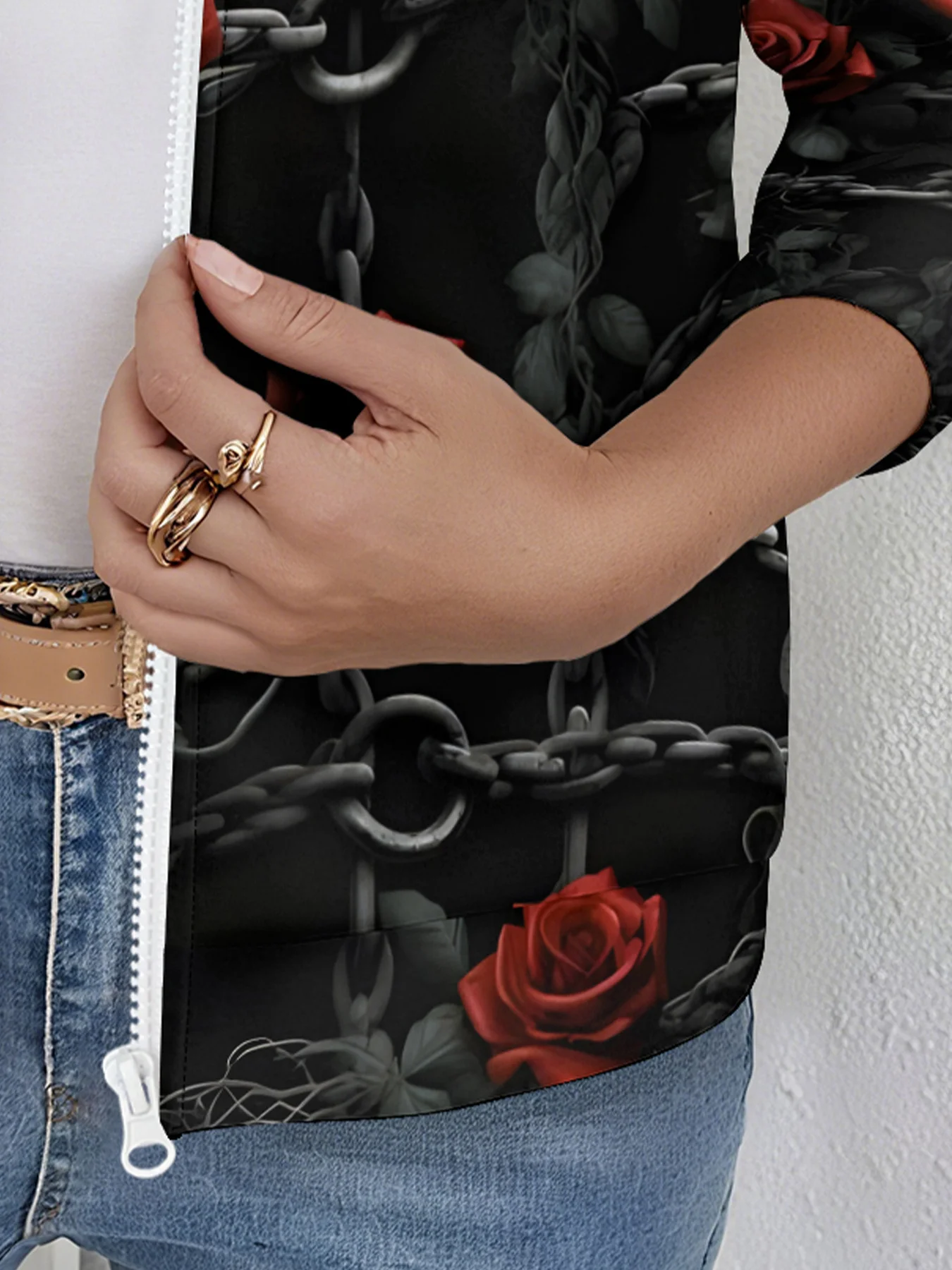 سترة بيسبول نسائية على الطراز القوطي، تصميم يوم الموتى، سحاب إغلاق أمامي، ملابس خارجية متعددة الاستخدامات بأكمام طويلة #5