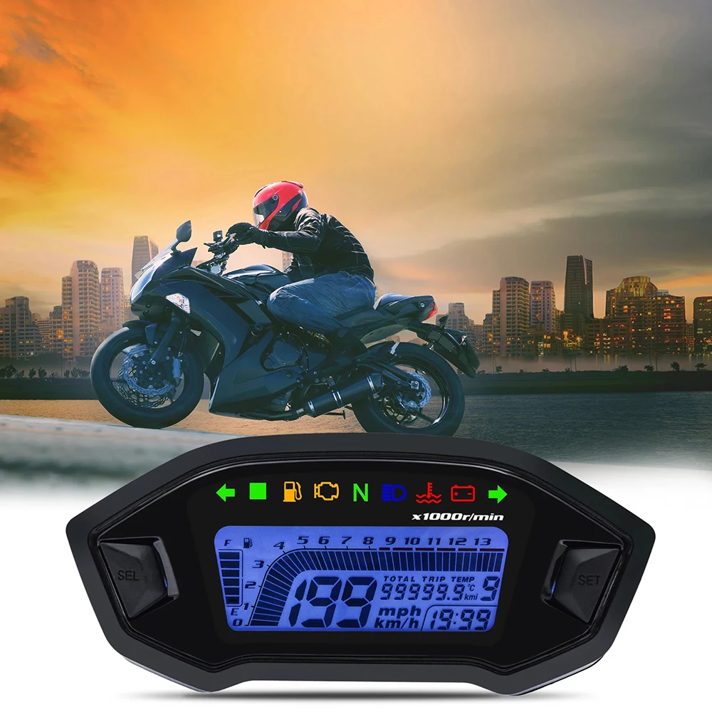 

Motorcycle LED Digital Tachometer 0-13000RPM 7 Colors Backlight Dashboard with Sensor Universal Odometer For 1,2,4 Cylinder