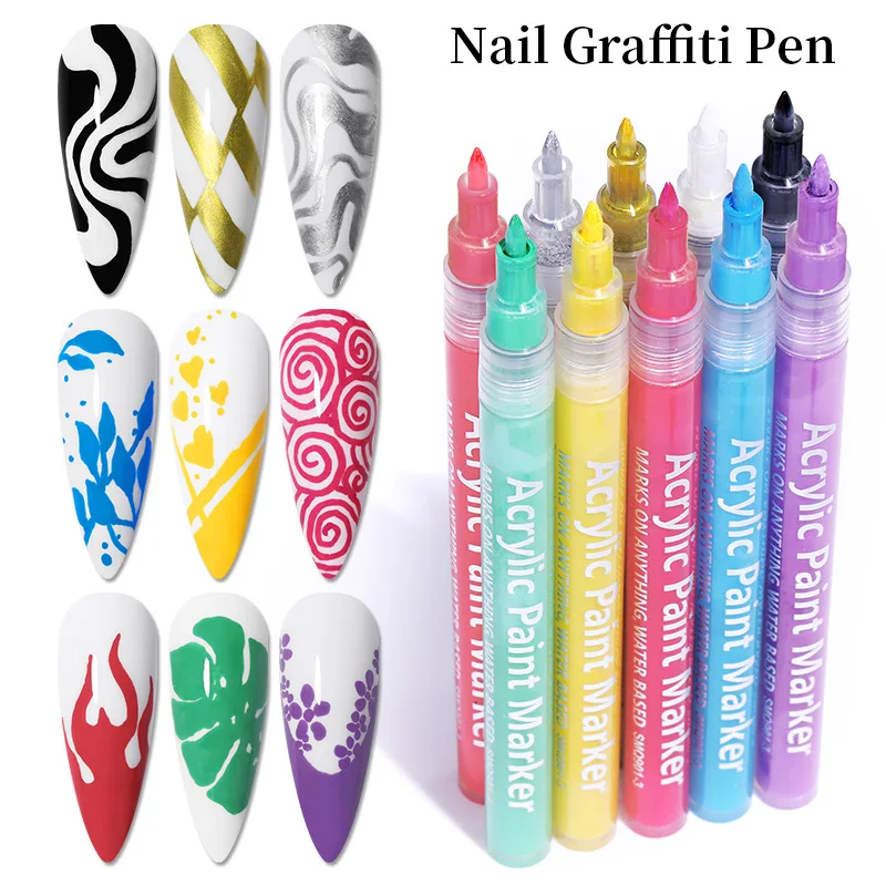 

1pcs Nail Graffiti Pen 6-Color Acrylic Paint Pen Nail Graffiti DIY Quick-Drying Embellishment Pen Precise 3D Graffiti Nail Art