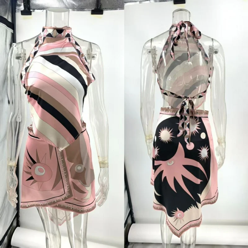 

Атласный топ с открытой спиной и принтом, асимметричная юбка, женский жилет без рукавов на шнуровке, юбки для отпуска, летняя пляжная праздничная одежда