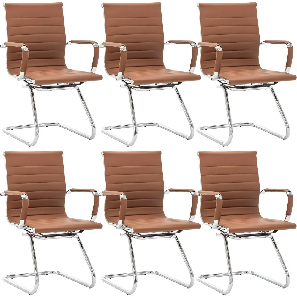 6-piece set, non wheel conference room chairs, faux leather reception chairs, suitable for meetings/lobbies/bathrooms, coffee