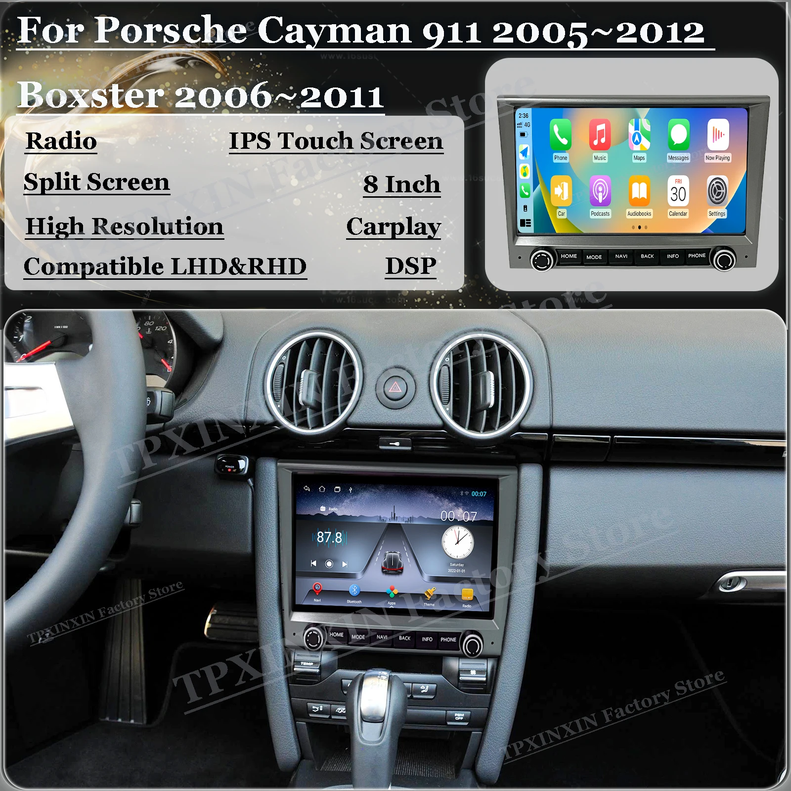 8 Inch Carplay Android13 Multimedia For Porsche Cayman 911 2005~2012 Boxster 2006~2011 GPS Navigation Car Radio Stereo Head Unit