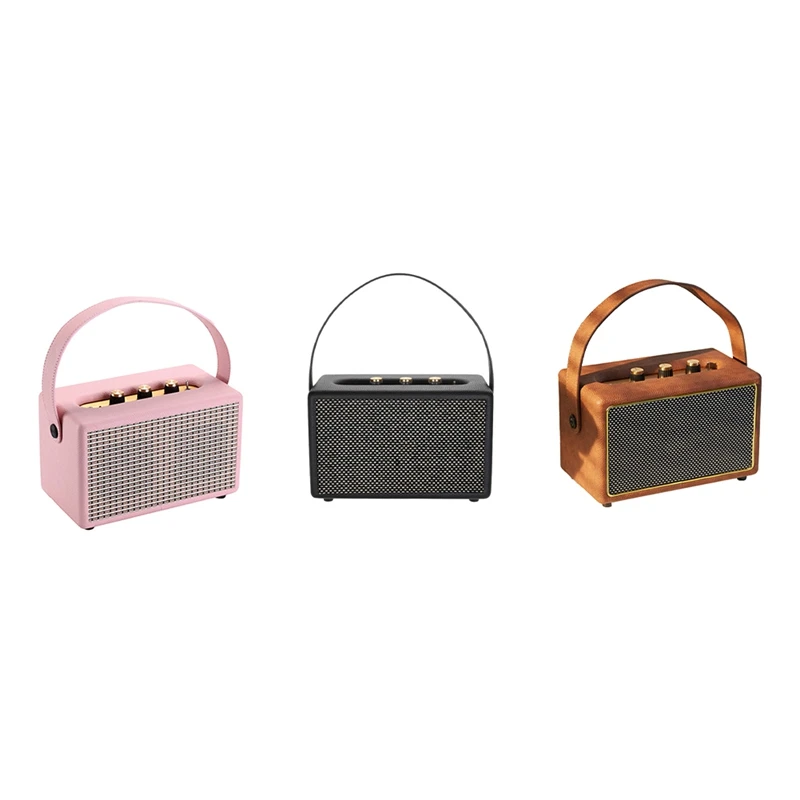 Professional Portable Wireless Vintage Bluetooth Speakers USB Card Reader Wooden PU Outdoor Home Music Player B