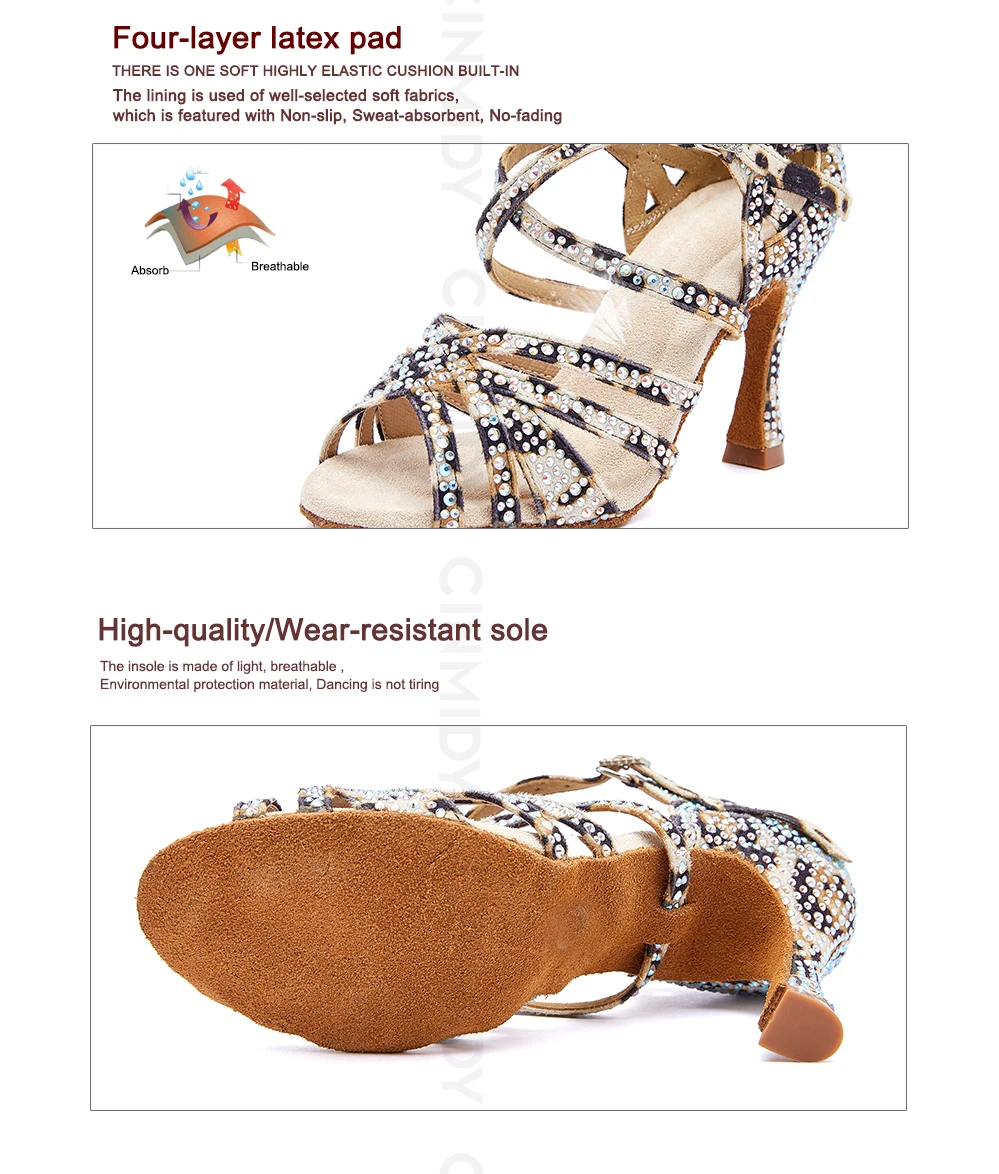 CINMIDY Leopardenmuster Tanzschuhe für Damen Weiche Sohle Rutschfeste Latein-Tanzschuhe Ballsaal-Tanzschuhe Modische Damensandalen – Detail 3