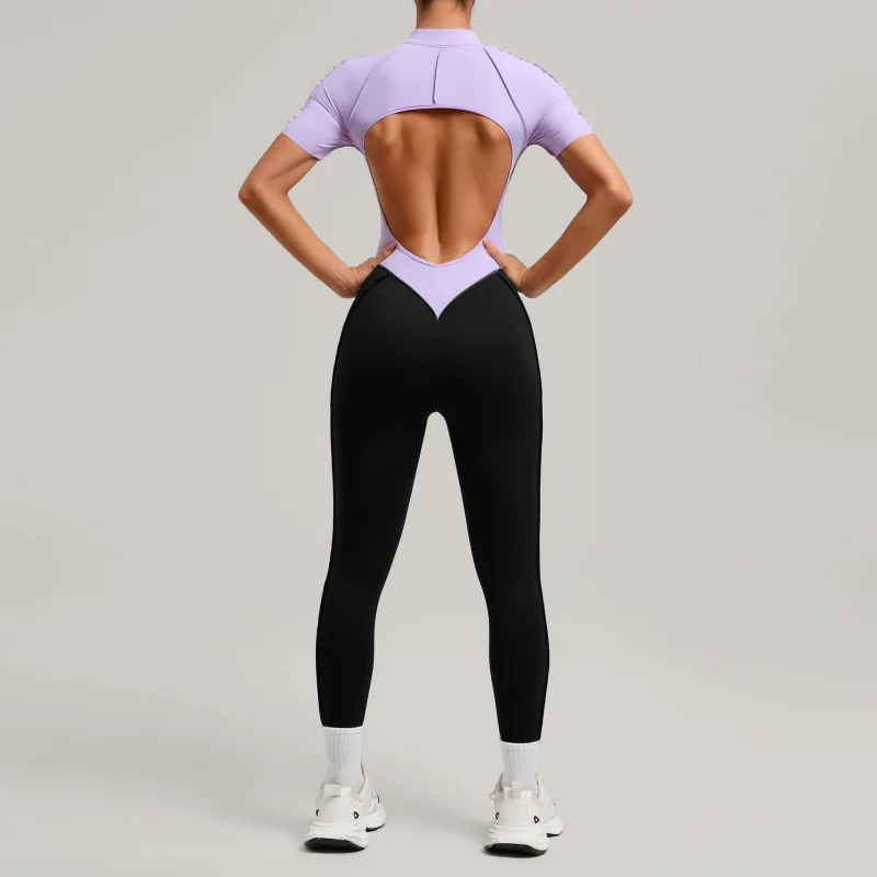 New Stand Up Collar Beauty Back Fashion Fitness Jumpsuit Gym Clothes Woman Golf Wear Women Slim Fit Bodysuit Female Clothing