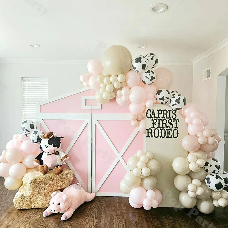 113pcs Latex Balloons Combination Set with Sand White and Macaron Champagne Pink Balloons Garland Kit with Cow Balloon for party