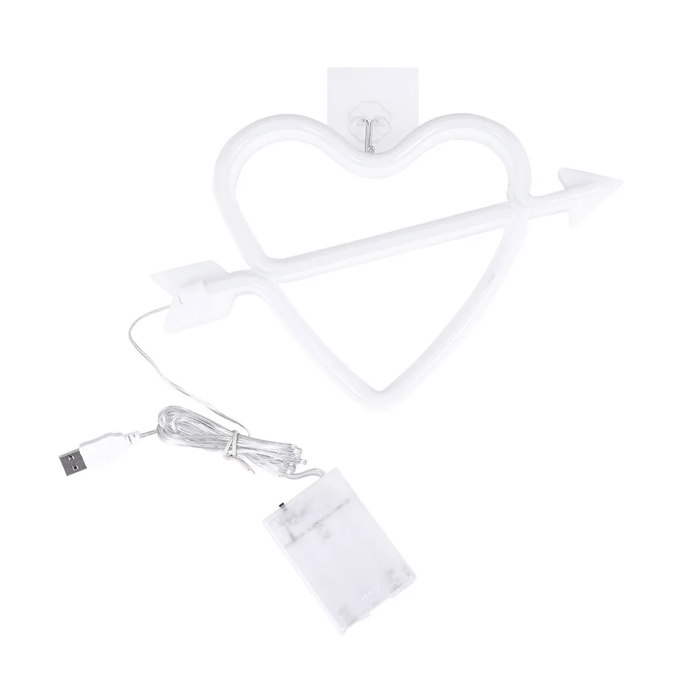 

Cupid Bow Neon Light LED Heart Design White Decorative Lamp Night Light Wall Decor for Party Christmas Bedroom USB