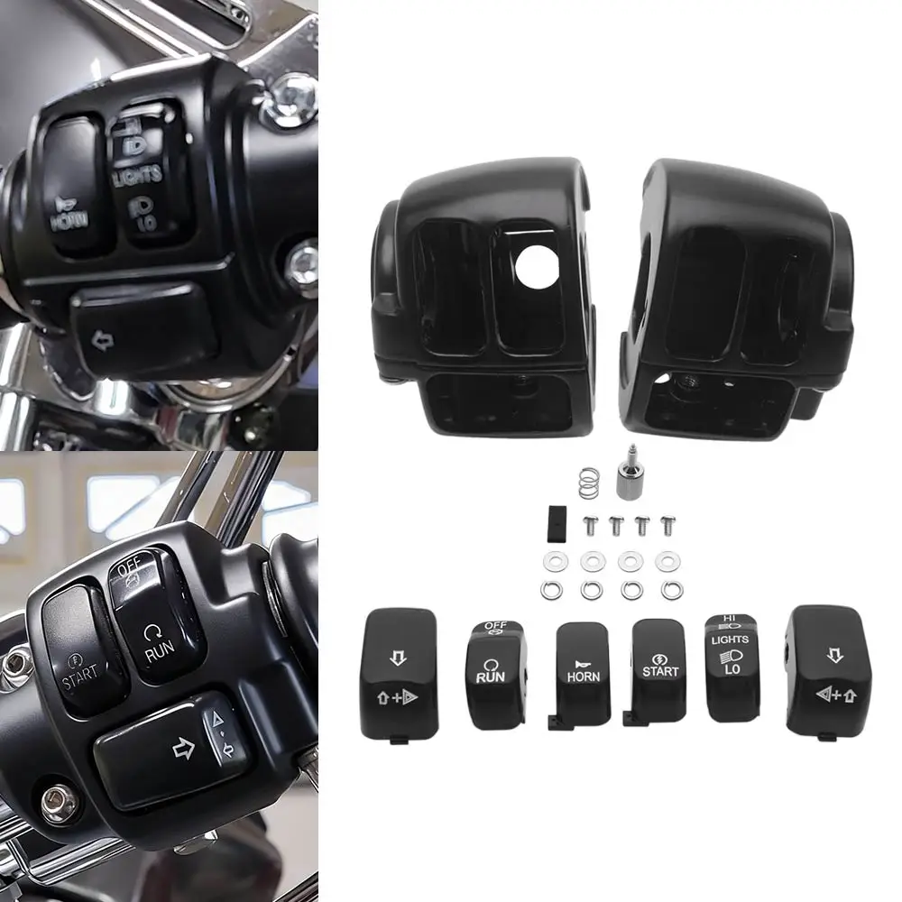 

For Harley Sportster XL 883 1200 Dyna Street Bob Softail Fat Boy Motorcycle Black Handlebar Caps Button Switch Housings Cover