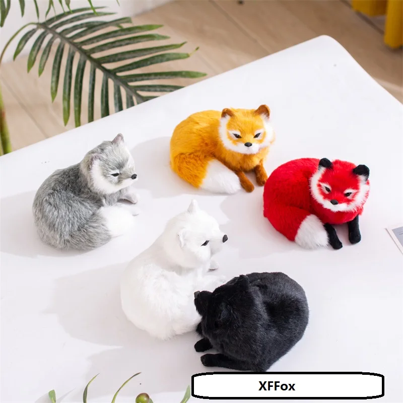 Realistic Life-Size Curling Fox Model Fur Decoration Gift Approx. 15x11cm Animal Statuette