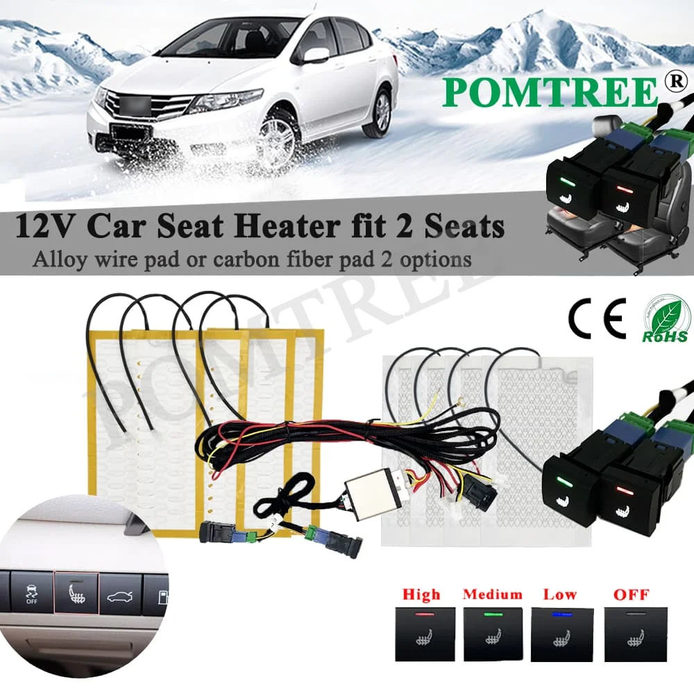 Car Seat Heater Kit Fit 2 Seat Alloy Wire/Carbon Fiber Heating Pad 3-level Switch For Toyota Camry Corolla RAV4 LEVIN Highlander