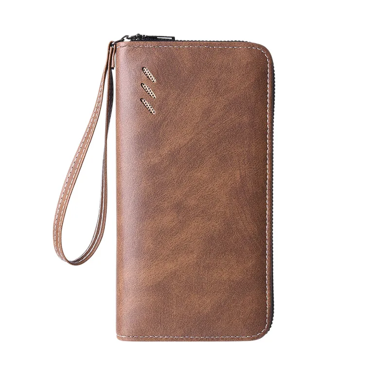 新しいトレンドのジッパー付き長財布、高級メンズビジネスマネーバッグ、大容量レトロPUレザーカードバッグ、マルチカードコインパース