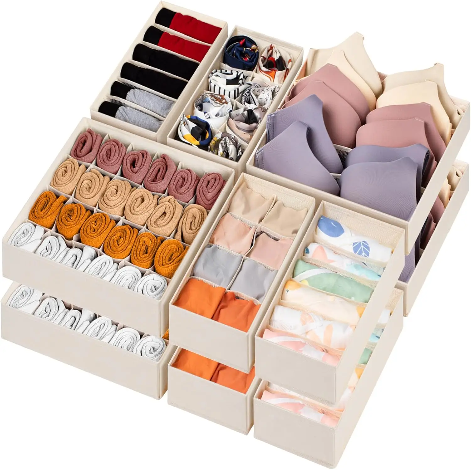 

12 Pack Baby Clothes Organizer for Nursery, 116 Cells Fabric Foldable Dresser Closet Organizers and Storage Bins for Clothing, W