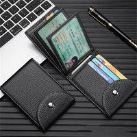 Black Driver's License Leather Case with Buckle Genuine  Slim Wallet Bank Credit Card Cover Multi Slot Mini Purse for Man