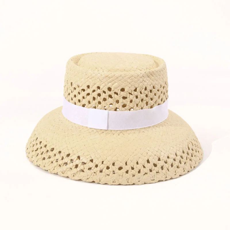 Premium Hollow Out Lampshade Straw Hat, Retro Paper Straw Sun Hat Women Breathable Lightweight Beach Travel Vacation Hat