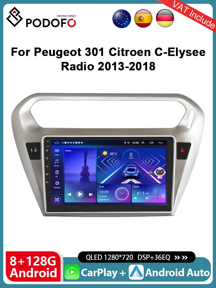 Podoyo 4G CarPlay Android Radio Per Peugeot 301 Citroen C-Elysee 2013-2018 come Lettore Multimediale 2din GPS Unità Principale AutoRadio