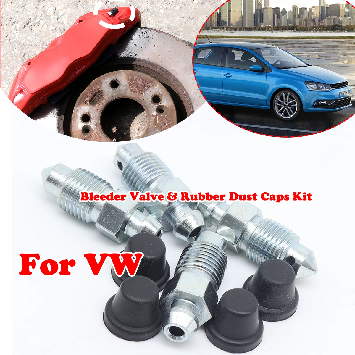 Front Rear Bleeder Valves Rubber Dust Caps Caliper Bleed Nipple Screw Kit For VW Golf MK4 1997-2005 Passat Polo Transporter T5