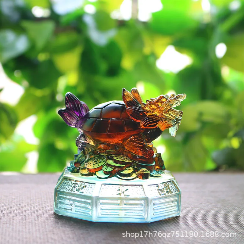 Traditional Glazed Eight-Trigram Dragon Turtle Ornament for Home Office Living Room Store Decoration