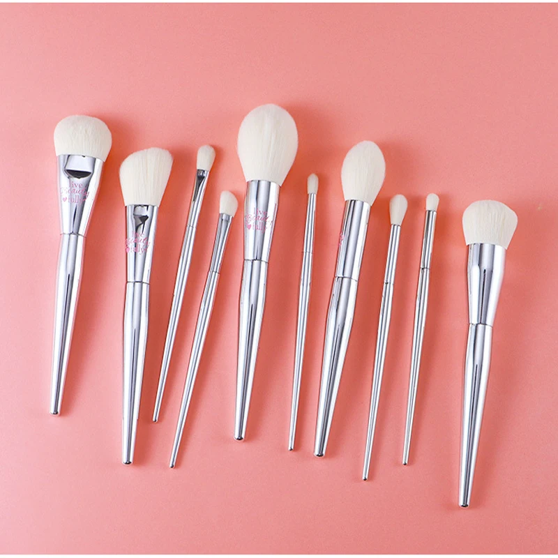 Silver High quality full functional Makeup brushes Foundation Powder Blusher Highlight Eyeshadow Flat eyebrow Make up brushes