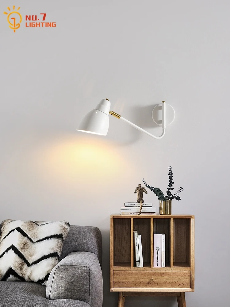 

Nordic Simple Rotatable Wall Lamp LED E27 Swing Arm Industrial Wall Sconces Reading Study Bedside Bedroom Background Hall Salon