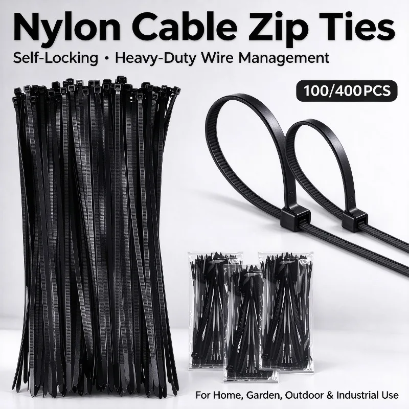 100/400PCS Nylon Cable Zip Ties Self Locking Heavy Duty Plastic Cable Ties for Wire Management Home Garden Outdoor Cable Kit DIY