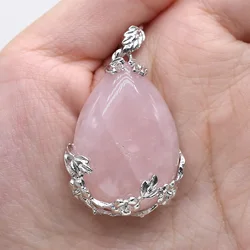 27x38mm Natural Stone Crystal Pendant Rose Quartz Teardrop Gemstone Charms for Jewelry Making DIY Necklace Earrings Accessories