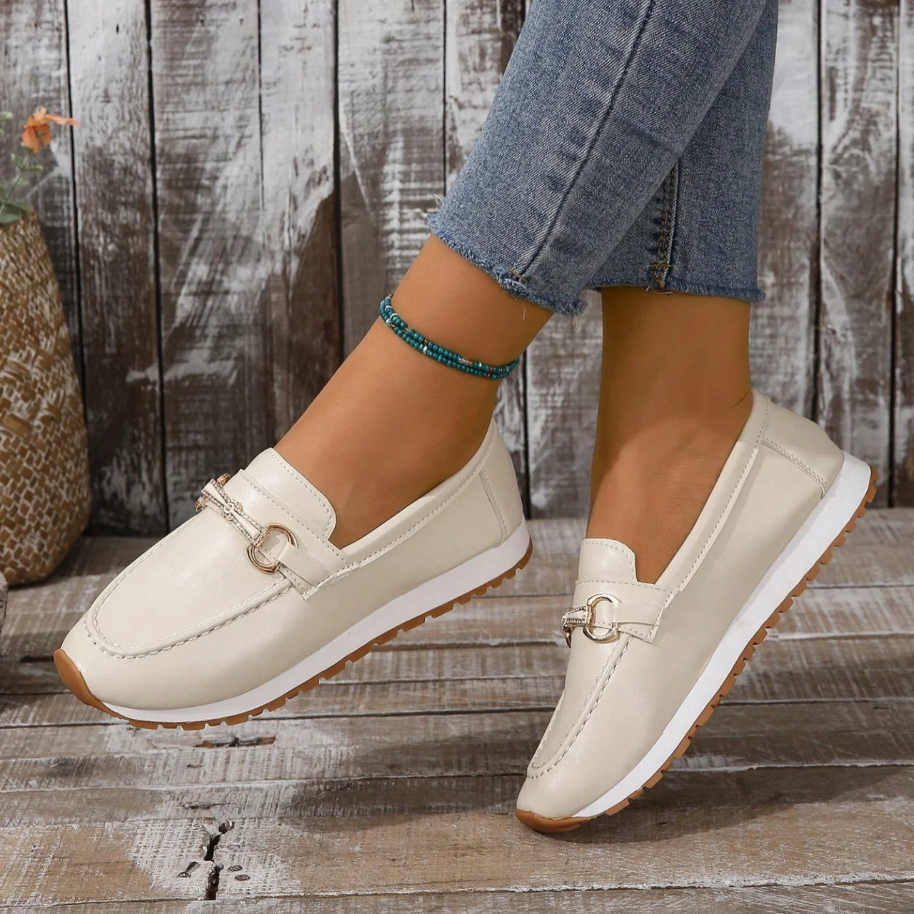 Women Sneakers 2024 Autumn Round Toe Flat Bottom Simple Style Solid Color Women Casual Platform Slip-on Walking Hiking Shoes