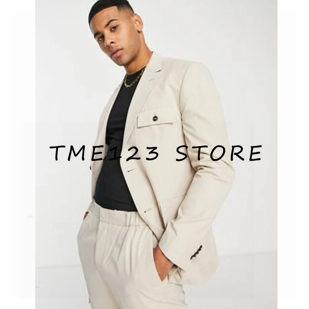 Suit for Men2-Piece Business Jacket Pants Khaki Wedding Best Man Tuxedo Slim Fit Formal Blazer Set Custom Business Casual