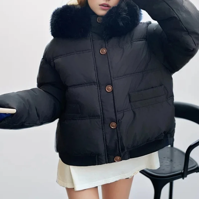 Down and Cotton Jacket for Women 2024 New Fashionable High end Women's Big Hair Collar Thickened Loose Coat