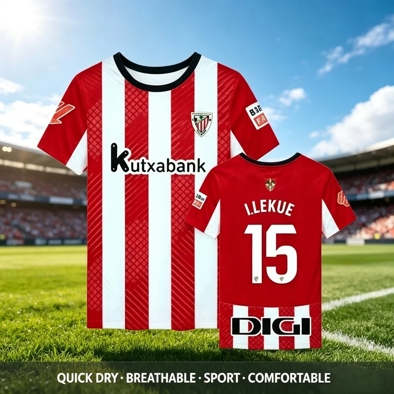 26-27 Neues, heiß begehrtes, spanisches BILBAO Athletic Fußball-T-Shirt mit 3D-Druck, atmungsaktiv, modisch, für Eltern und Kinder – Detail 6
