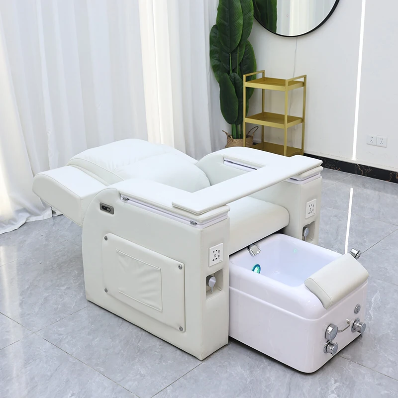 Modern White Nail Salon Equipment Electric Reclining Foot Spa Chair Luxury Comfortable Pedicure Chair with Hand Wash Sink