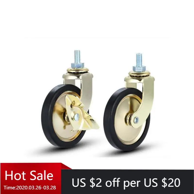 

4 Packs 3-inch Screw Stem Gold Brake Dining Wheel & Swivel PP Caster Hand Push Silent Wheel Furniture Caster