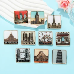 Vintage Landmark Buildings Epoxy Pins Triumphal Arch Statue of Liberty Big Ben Pisa Eiffel Tower St.Petersburg Brooches