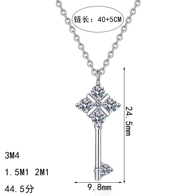 

ZFSILVER Fashion Classic s925 Silver Moissanite Design Clover Key Necklace Charms Women Accessories Party Jewelry Gift AZ1342-X