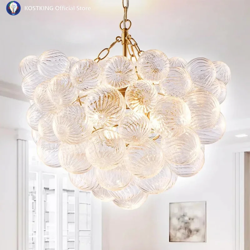 Artpad Nordic Glass Bubble Hanging Chandelier Bedroom Round Ball Ceiling Pendant Light LED Ceiling Chandelier for Living Room