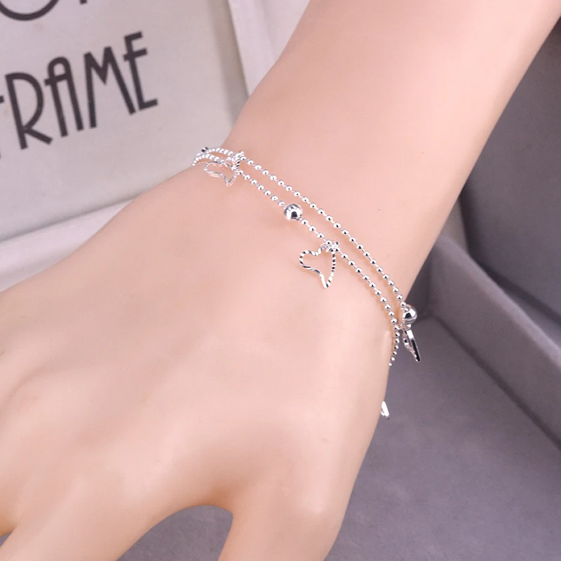 VENTFILLE Armband aus 925er-Sterlingsilber, doppeltes Liebesherz, hohle runde Perlen, Damenmode, romantischer Schmuck, klassisch, verstellbar – Detail 16