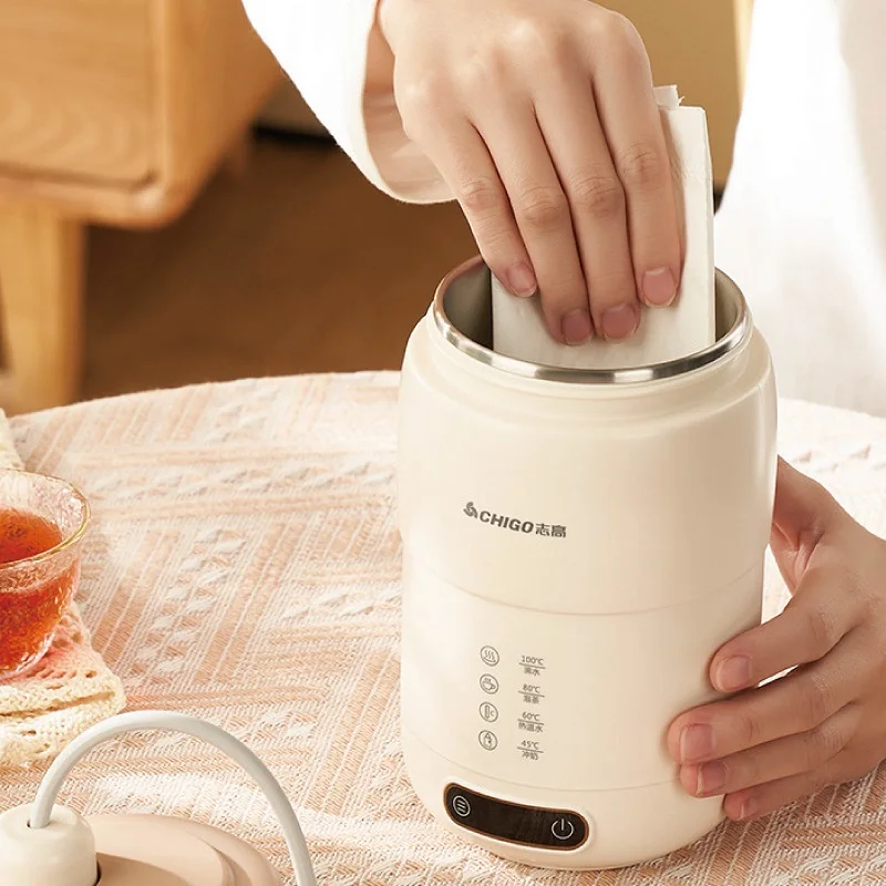 Hervidor de agua eléctrico portátil para viaje, termo automático de 220 ml con control de temperatura, taza de estofado para la salud de la Oficina y el hogar, 500 V