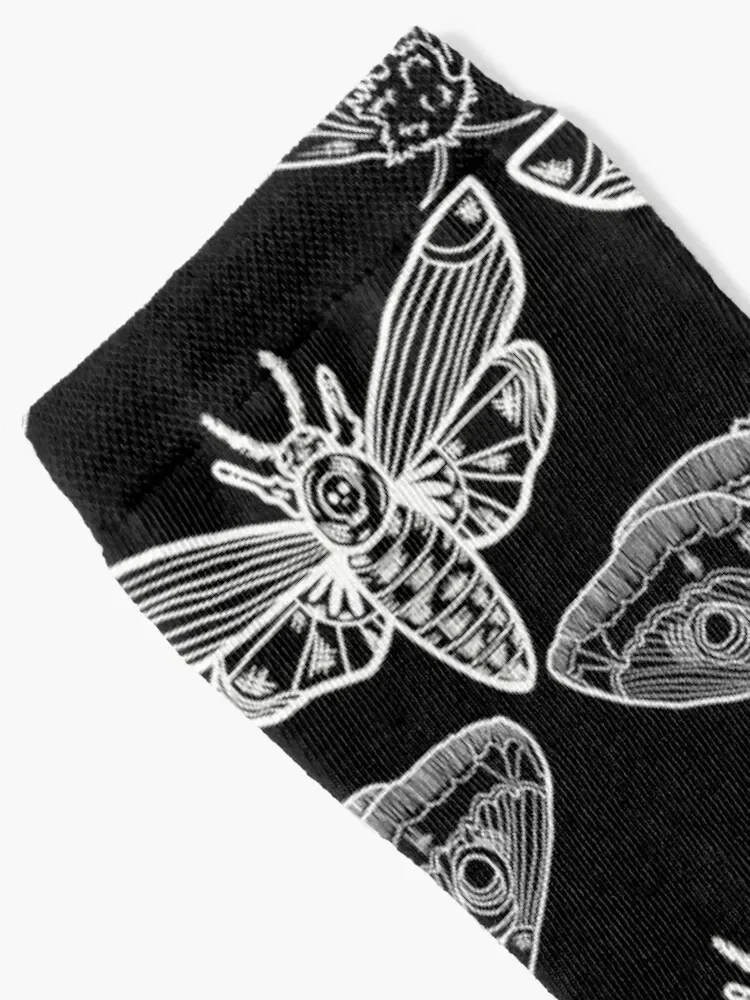 Magical Midnight Moth Pattern - White on Black Socks FASHION Rugby ankle hip hop Luxury Woman Socks Men's