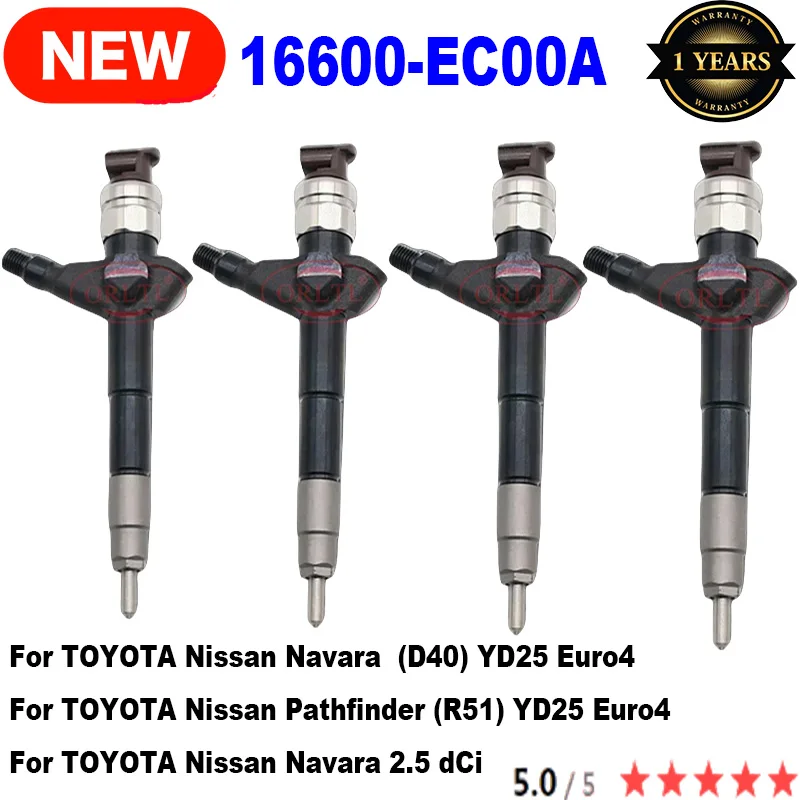 4PCS 16600-EC00A Common Rail Injector 16600EC00A Nozzle 16600 EC00A For Nissan YD25 Navara D22 D40 & Pathfinder R50 2006 UP 2.5L