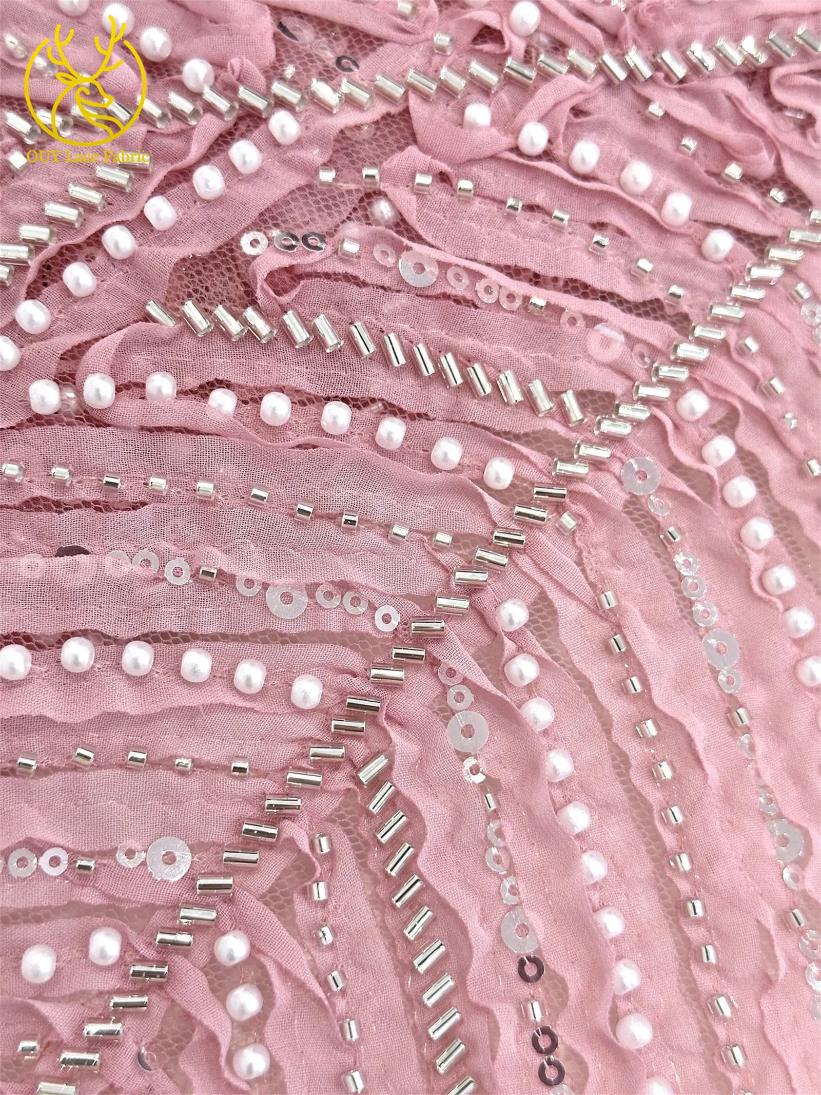 3D Mode Nigerianischer Mesh-Tüll-Spitzenstoff 2026 Französischer Handgefertigter Perlen-Pailletten-Spitzenstoff für Damen Party Hochzeitskleid Nähen – Detail 29