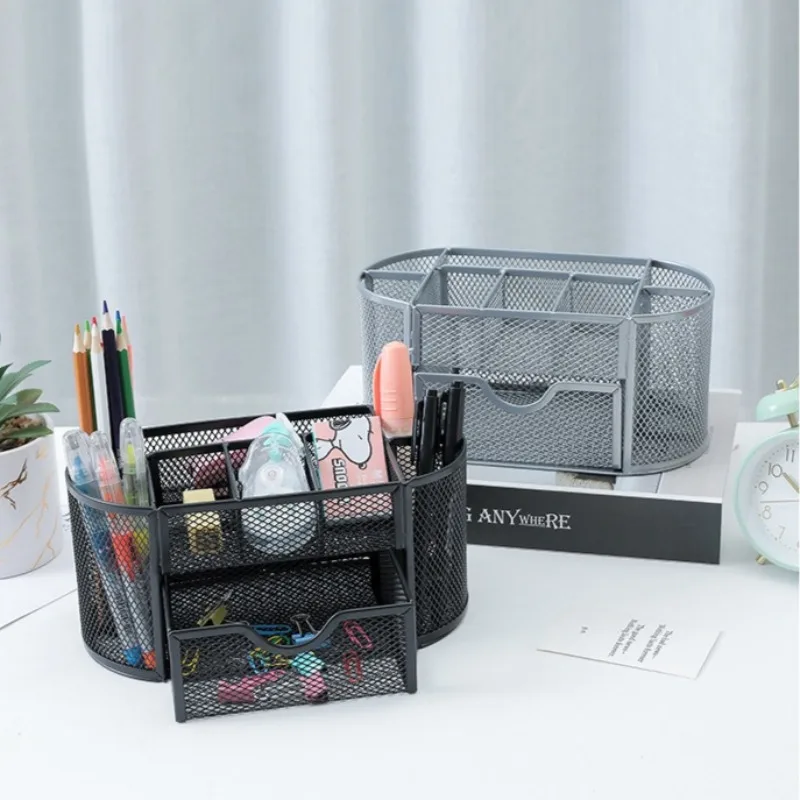 1PC Combined Pen Holder Metal Wire Mesh Creative Iron Art Desktop Storage Box Student Office Stationery Organizer Supplies