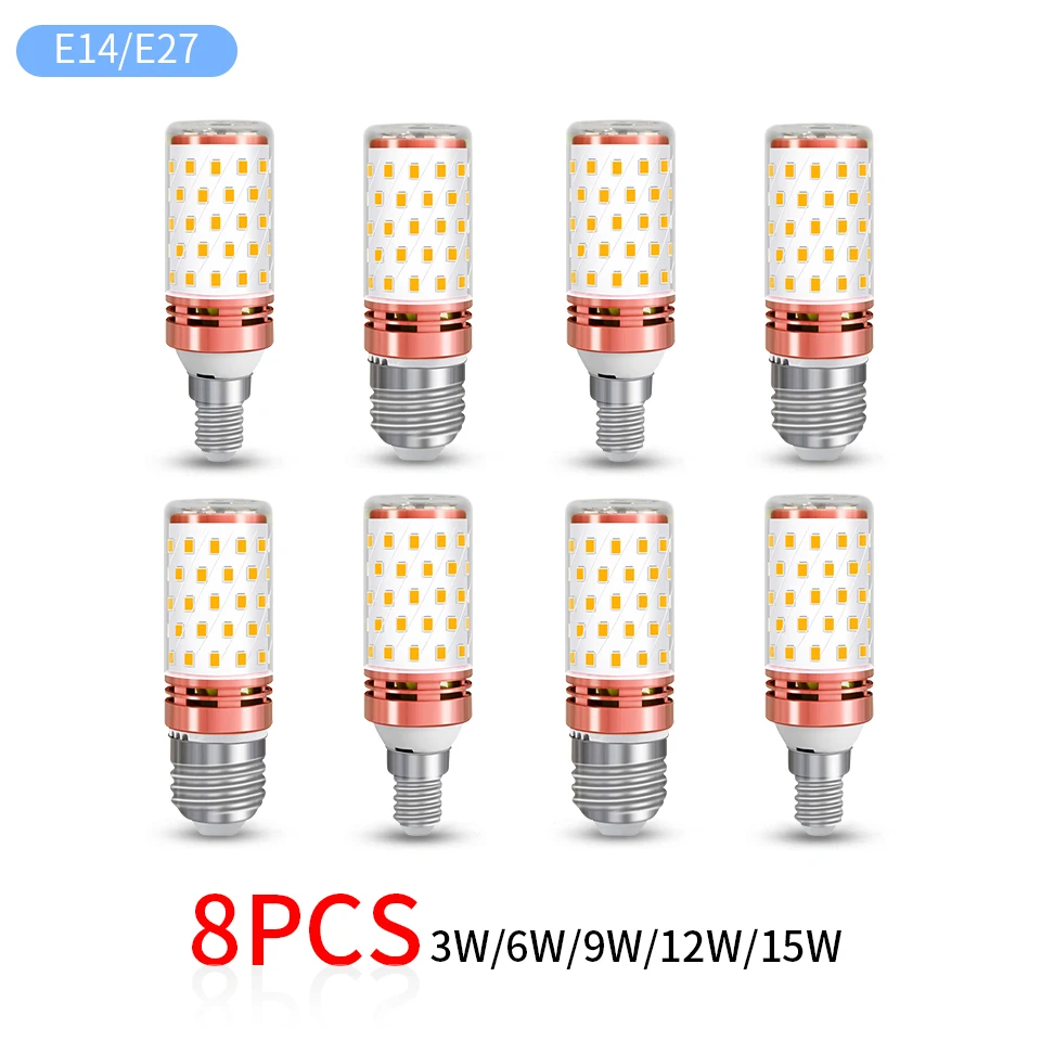 8pcs Led Lâmpada E14 220V Led Lâmpada de Vela E27 Lâmpada de milho 3W 6W 9W 12W 15W Bombilla Chandelier Iluminação