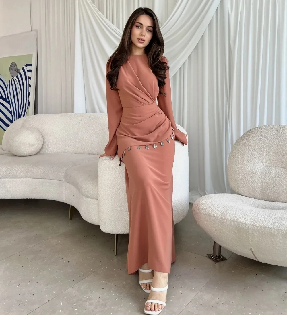 

Formal Party Long Sleeves Bespoke Occasion Gown Evening Dresses Pastrol Unisex Jersey Retro Dubai Saudi Arabic Prom Customized
