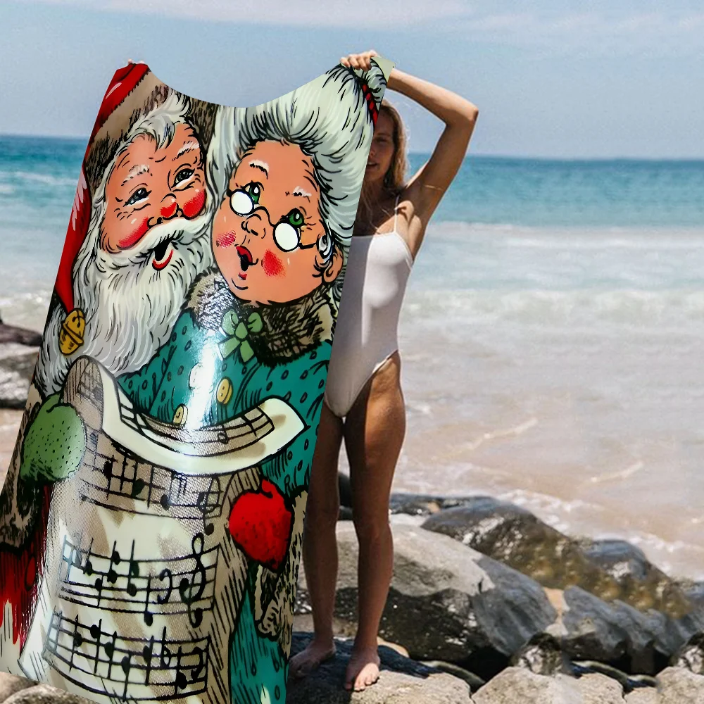 

Merry Christmas Beach Towel Cartoon Cute Summer Kids Large Bath Pool Beach Towel Microfiber Absorbent for Swimming Travel