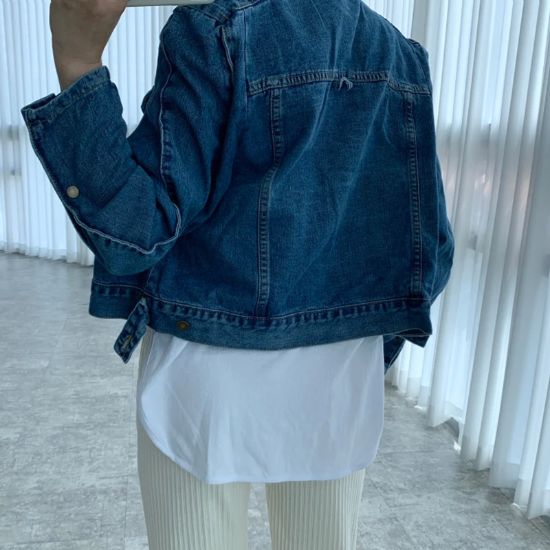 Retro risvolto ort waed blu denim Jaet polsino allentato design chic primavera tuta sportiva da donna cotone colore puro pendolari Sle