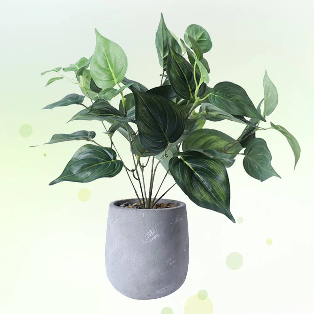 

Artificial Scindapsus Aureus Plants Cement Pot Decor Lifelike Indoor Greenery Home Office Decoration No Maintenance Needed