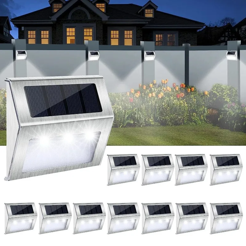 

Солнечные фонари Светодиодные уличные палубные фонари из нержавеющей стали Водонепроницаемый ступенчатый светильник на солнечной энергии для наружного заднего забора, лестницы