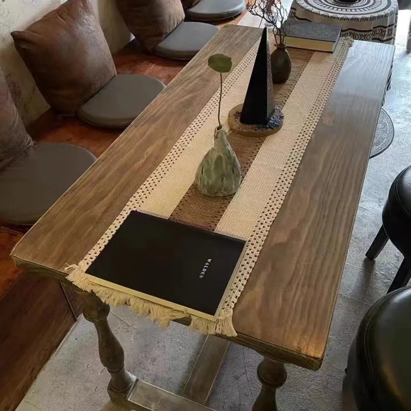 European and American all-solid wood dining table, old log rectangular coffee table, retro display wooden table