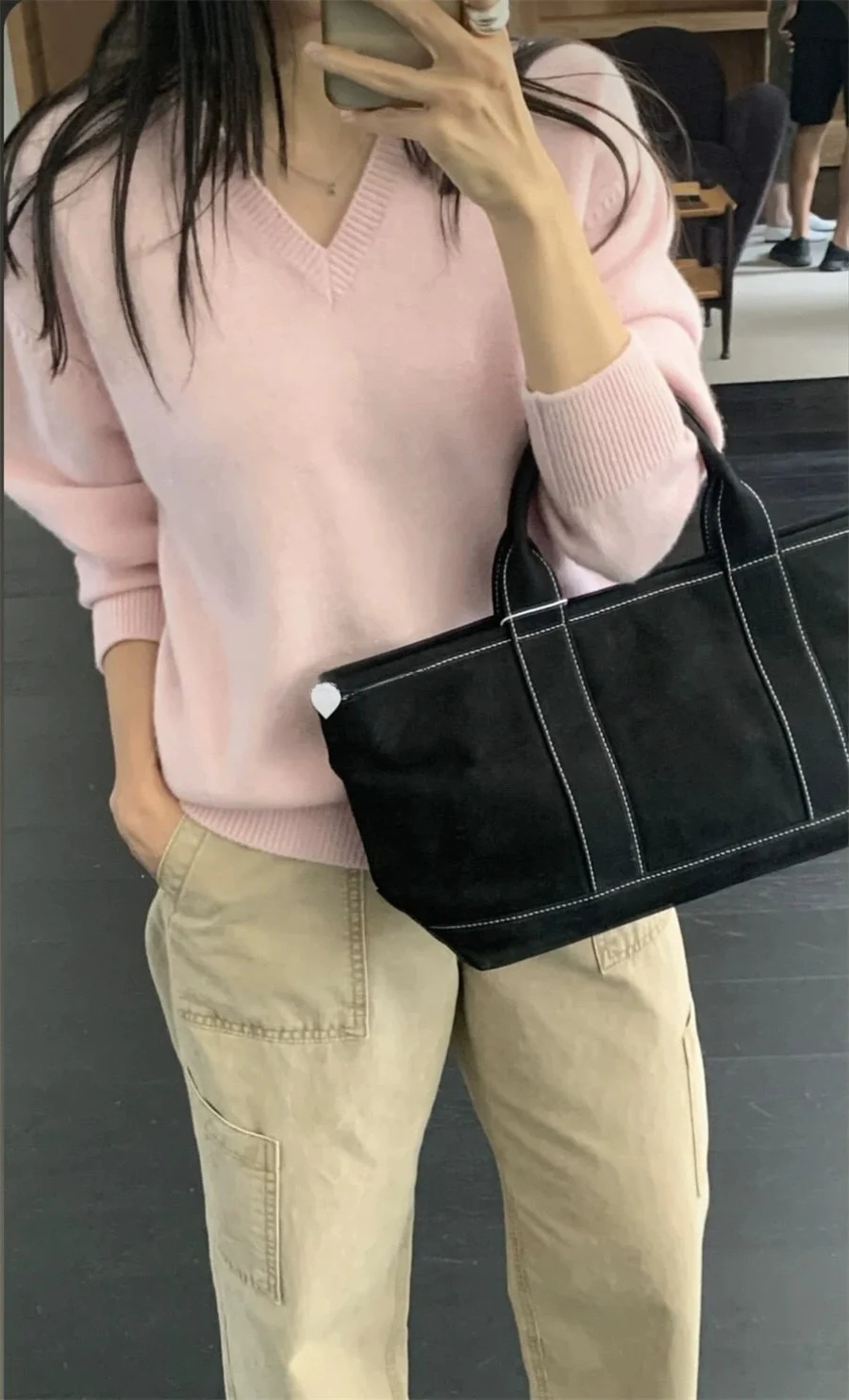 PREON Commuter Sle V-Ne ロングスベ ウールニットトップ シンプル 秋冬新作 ルーズフィット ニットウェア MoonDal