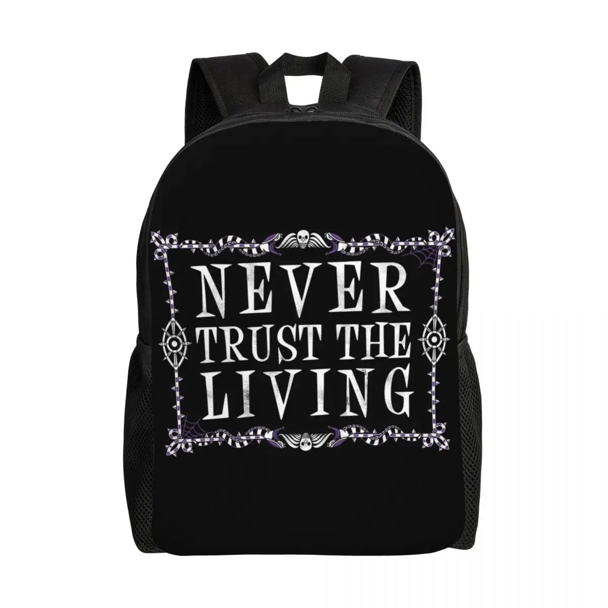 

Never Trust The Living Backpack School College Student Bookbag Fits 15 Inch Laptop Goth Occult Halloween Witch Quote Bags